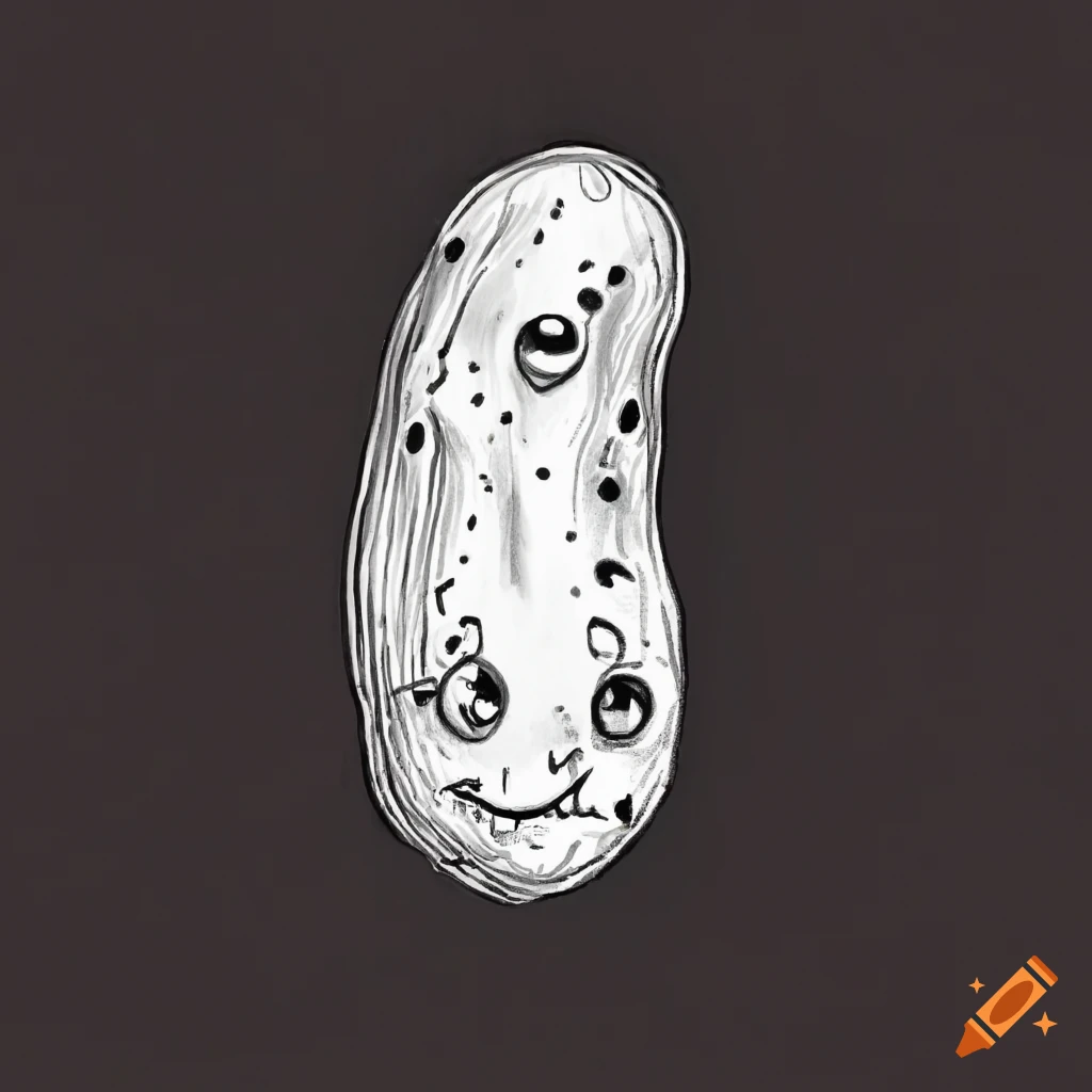 hand-drawn sketch of a pickle with eyes