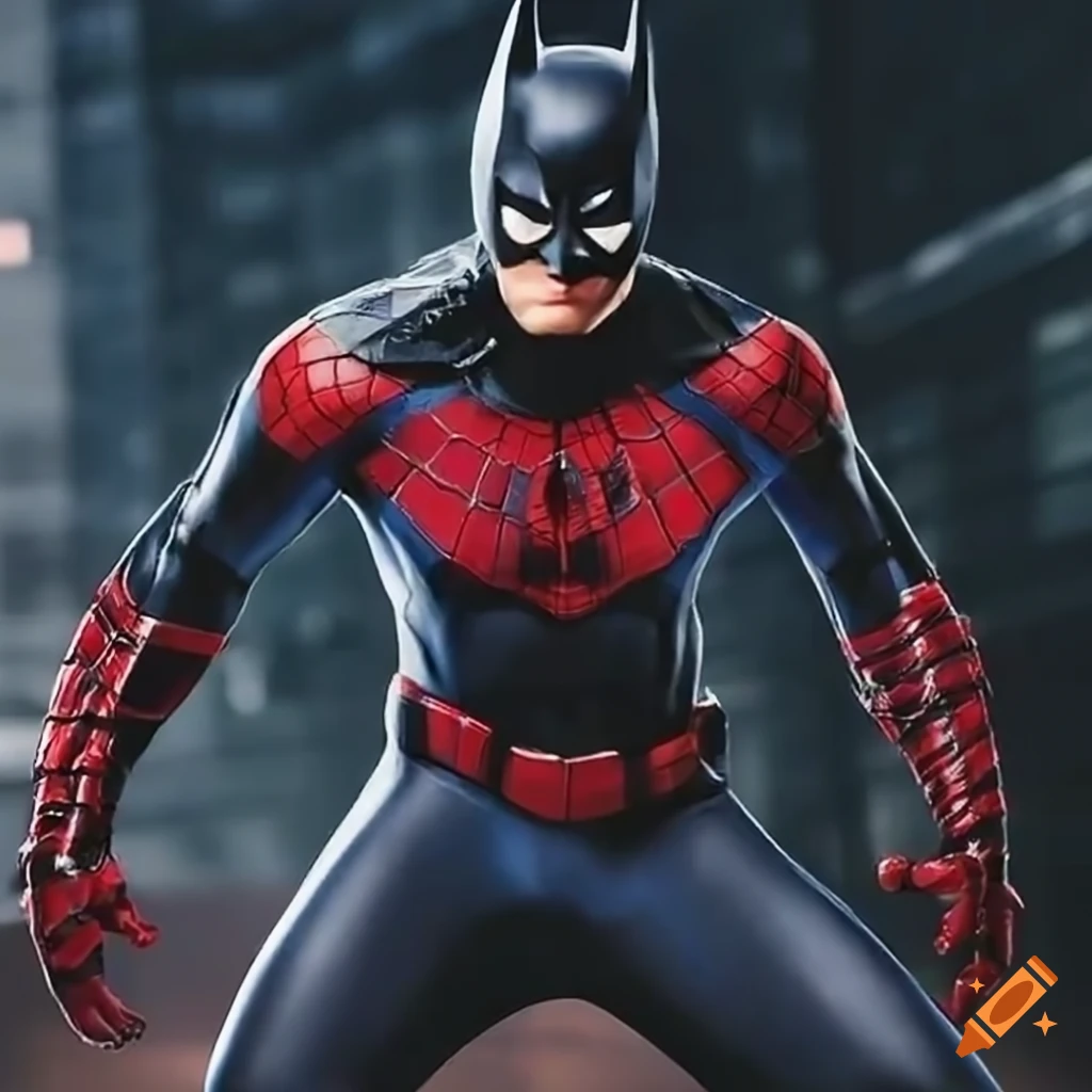 mashup of Batman wearing Spiderman suit