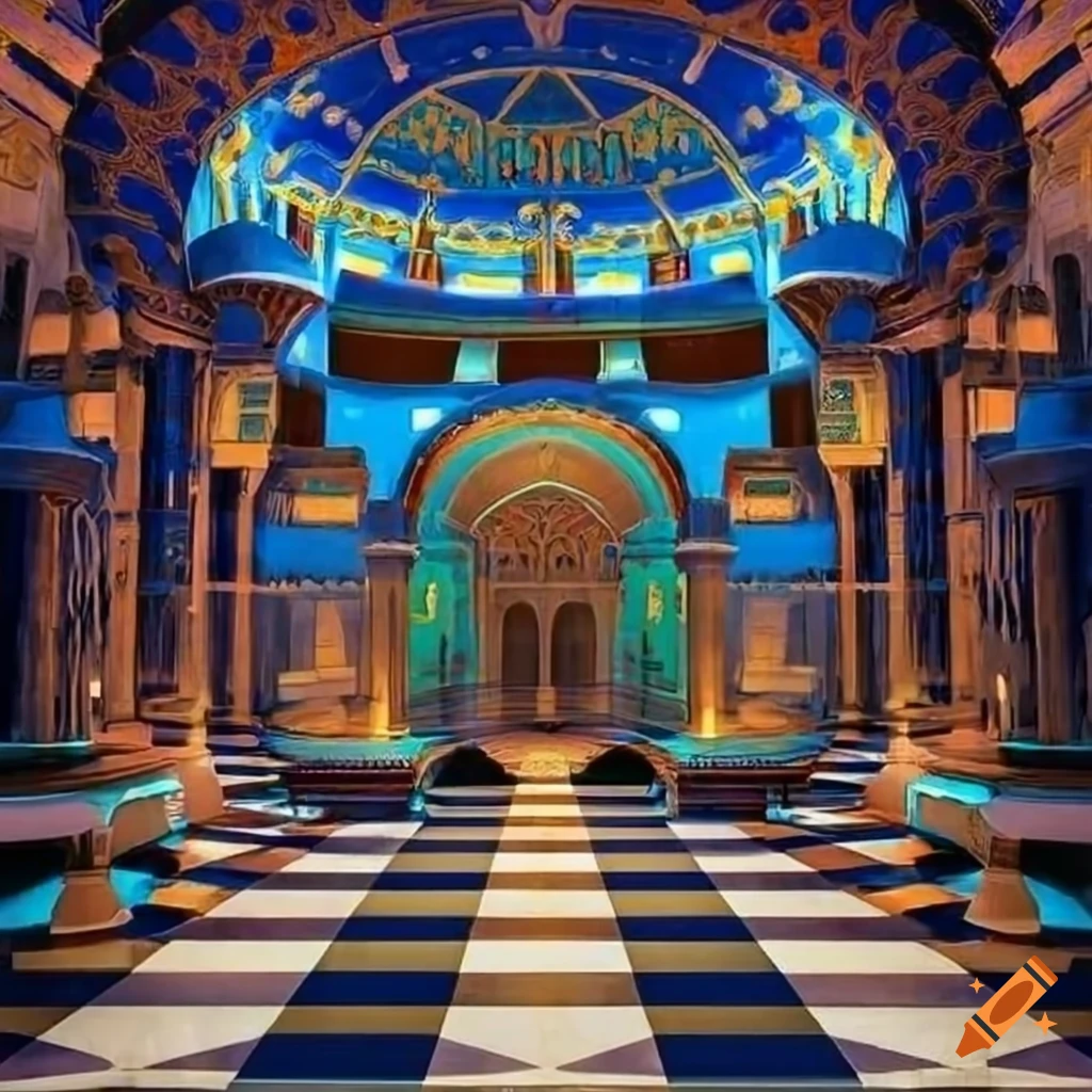 vibrant Egyptian masonic temple with sacred symbols