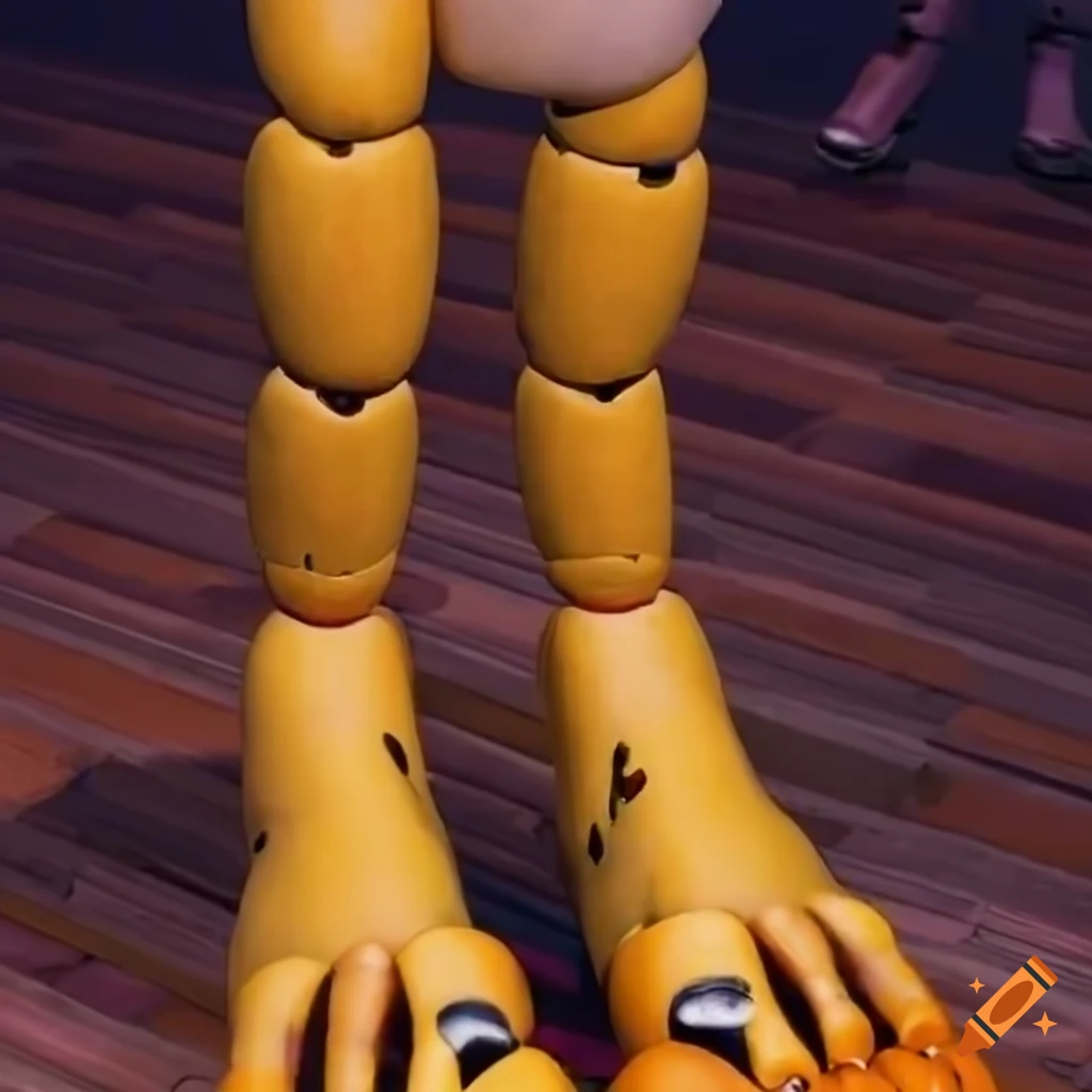 Close-up of chica's orange clawed feet