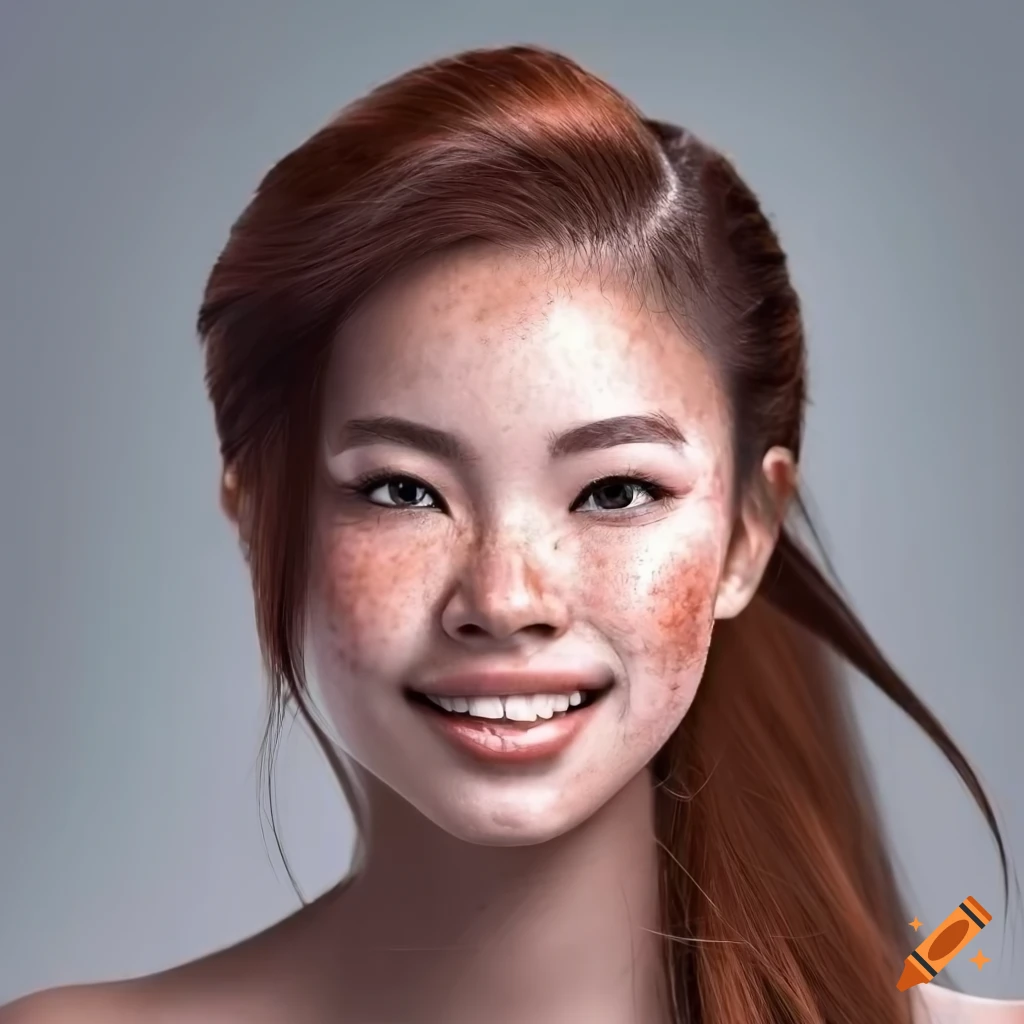 portrait of a smiling woman with freckles and chestnut hair
