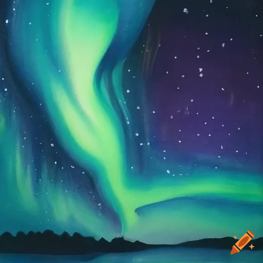 Mary blair inspired gouache painting of the northern lights on Craiyon