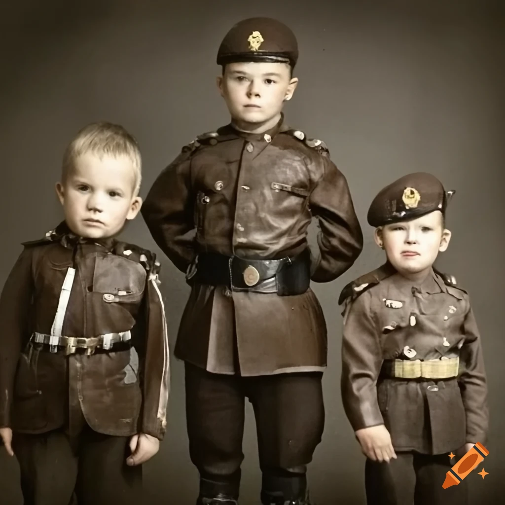 vintage photograph of three boys in sergeant uniforms