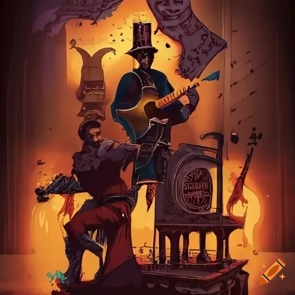 concert poster for a battle of the bands in a fantasy tavern