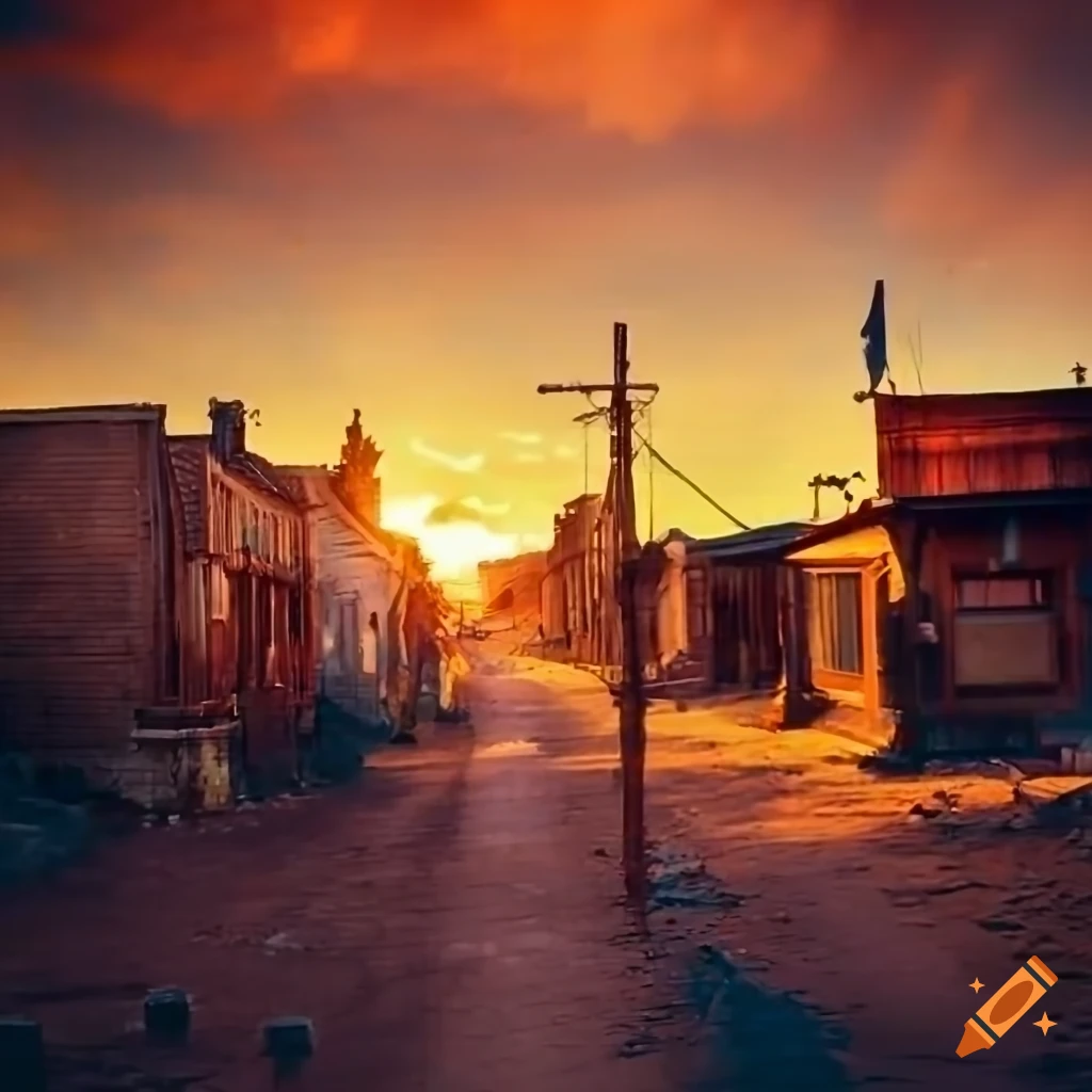 bokeh sunset in a western town