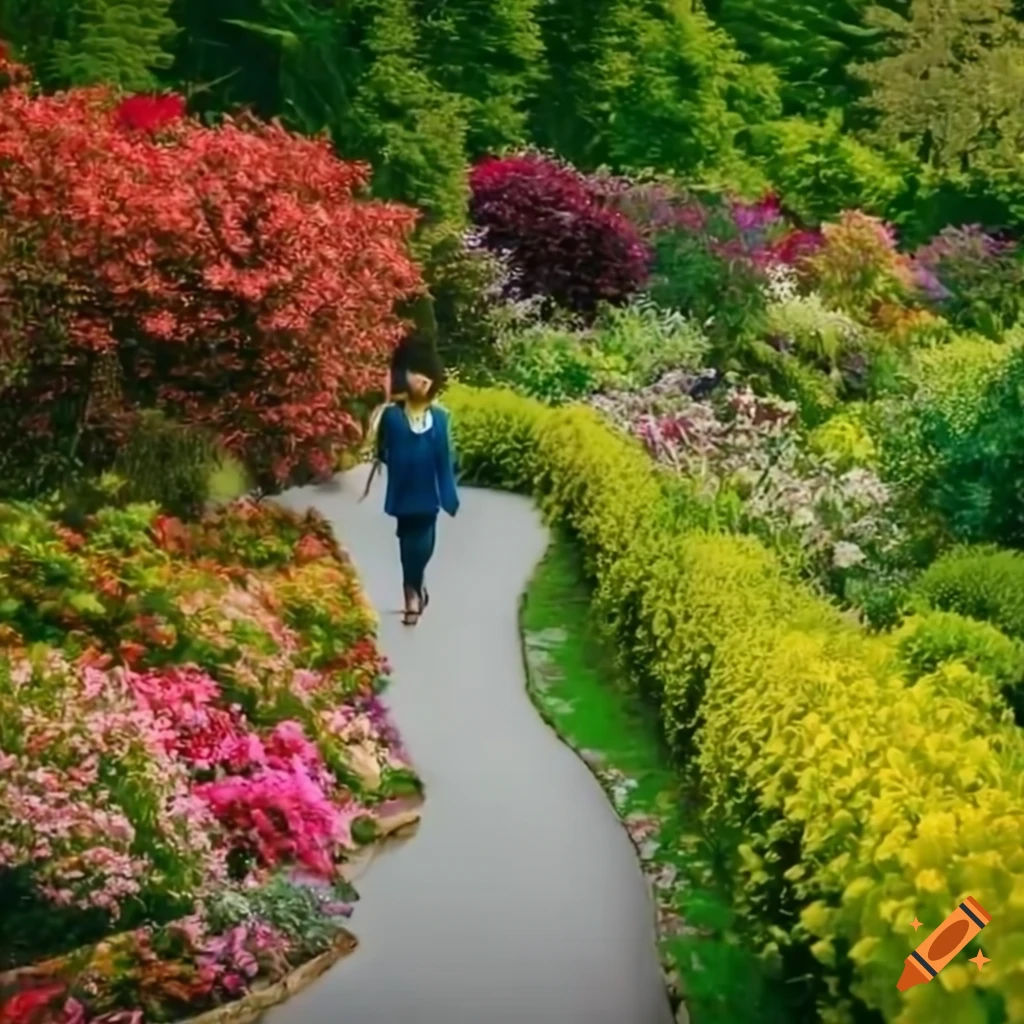 Vibrant garden with blooming flowers and plants on Craiyon