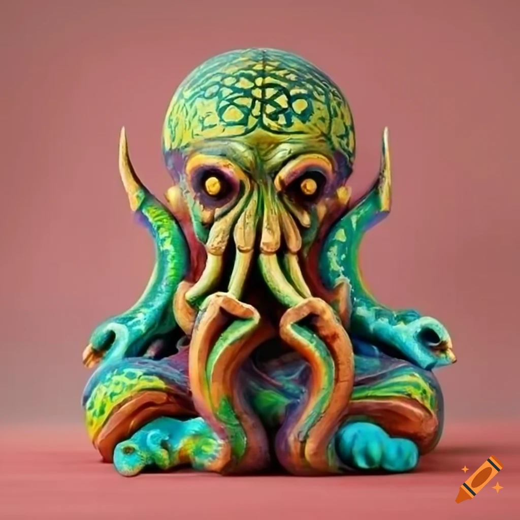 wooden painted Cthulhu statue