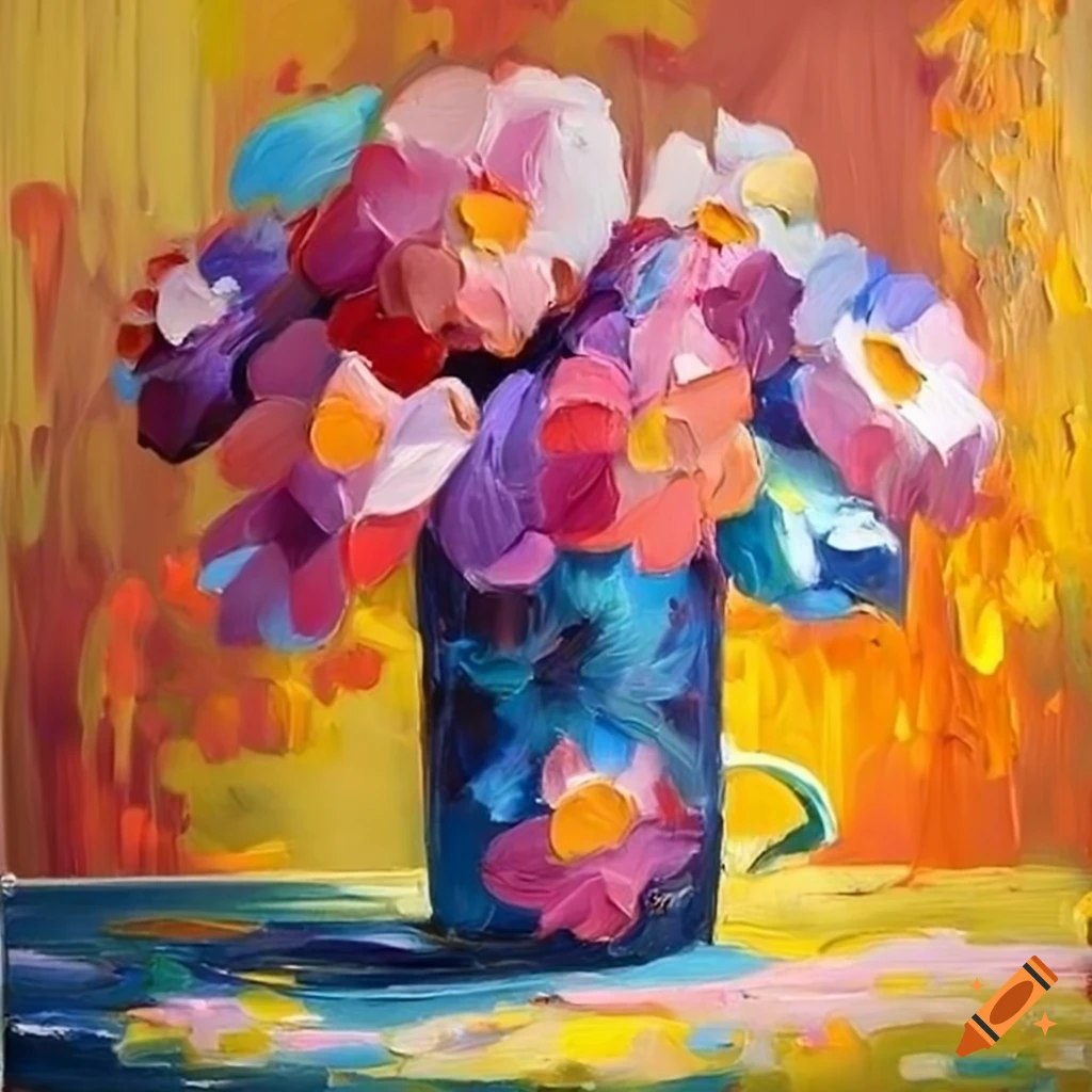 vibrant oil painting of oversized flowers