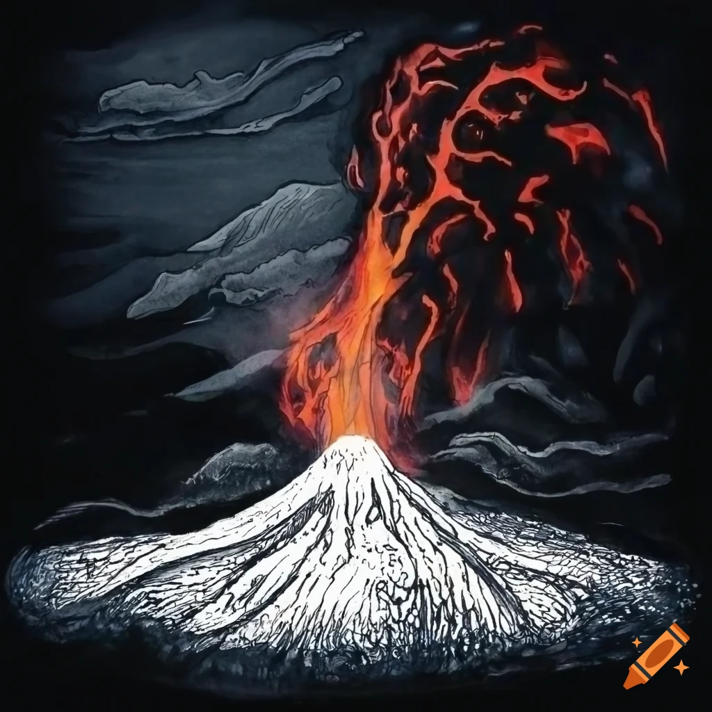 Eruption volcano illustration | Volcano drawing, Easy drawings, Cartoon  drawings
