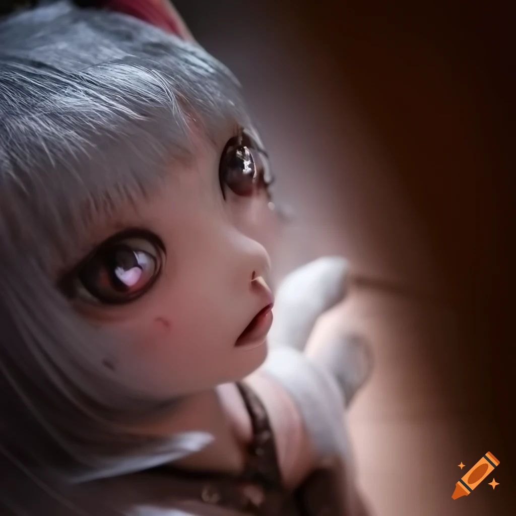 fisheye perspective of Cheiri, a catgirl with silvery hair
