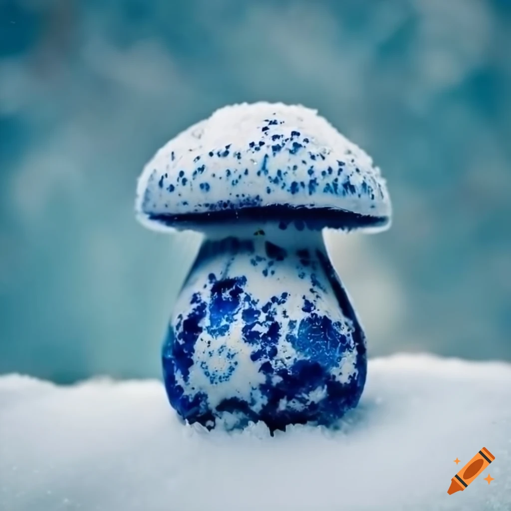 gzhel mushroom resting on snow