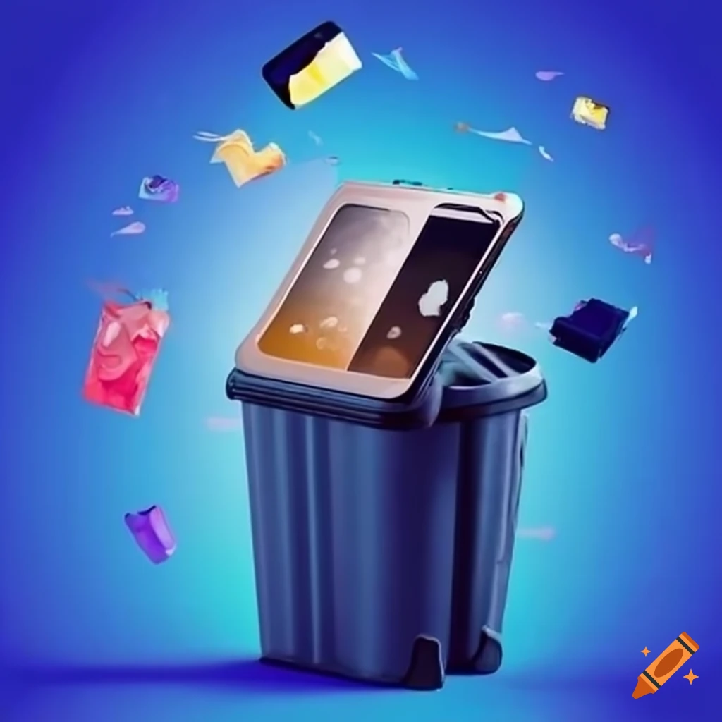 Overflowing garbage bin with smartphones on Craiyon