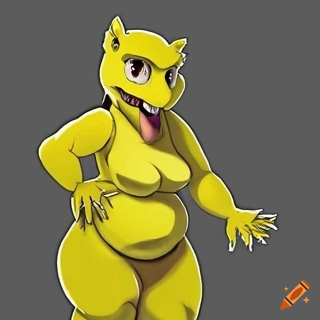 digital drawing of a yellow lizard woman in labcoat