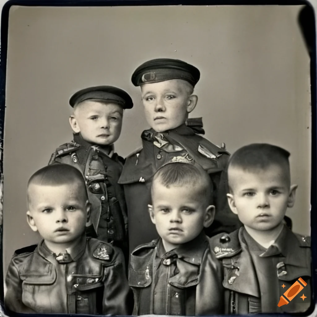 vintage photograph of three serious toddler boys in sergeant uniforms