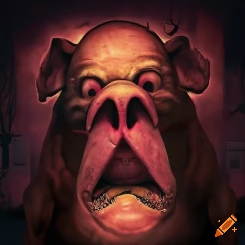 humorous image of a pig man on a college campus