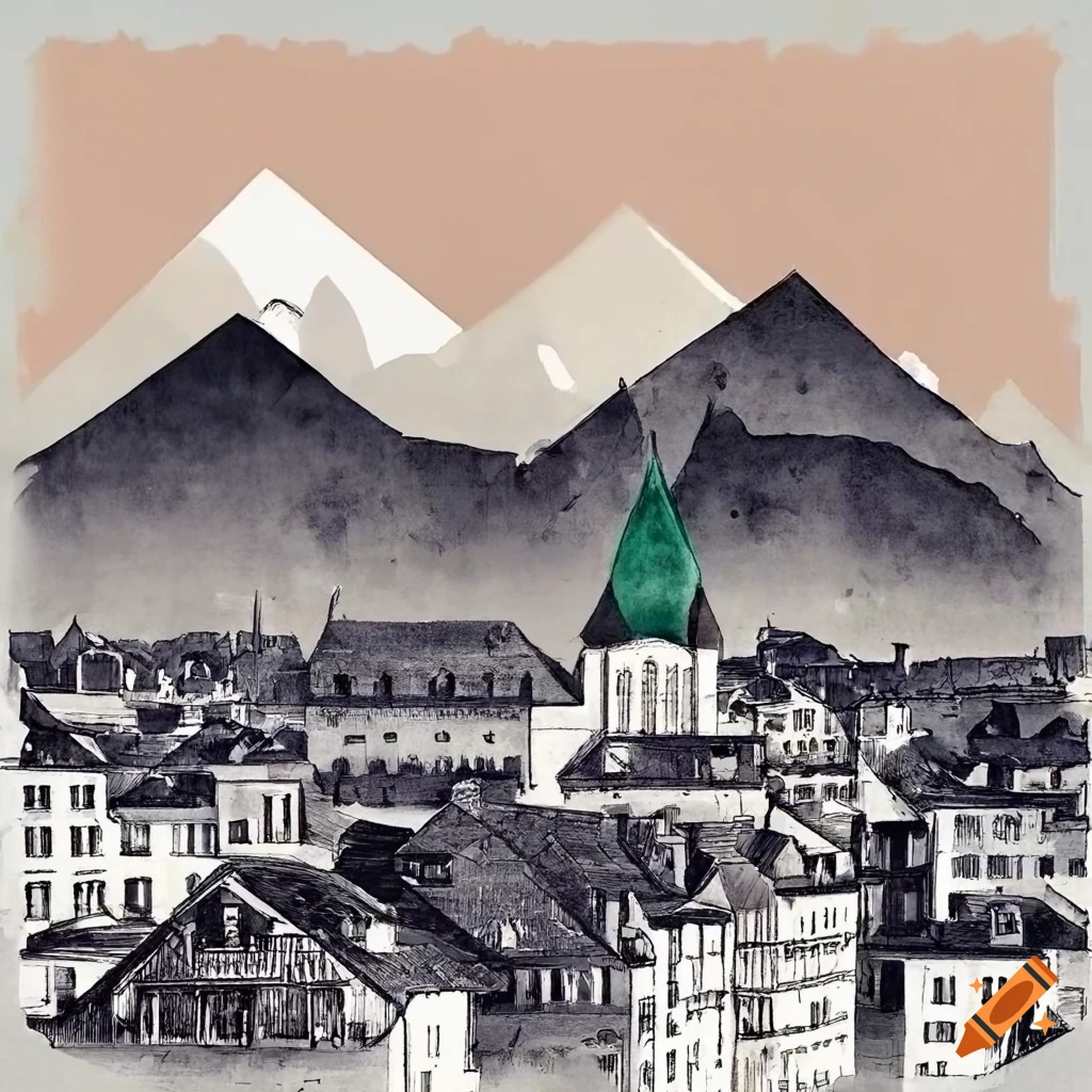 vintage travel poster of Switzerland with mountains and cities