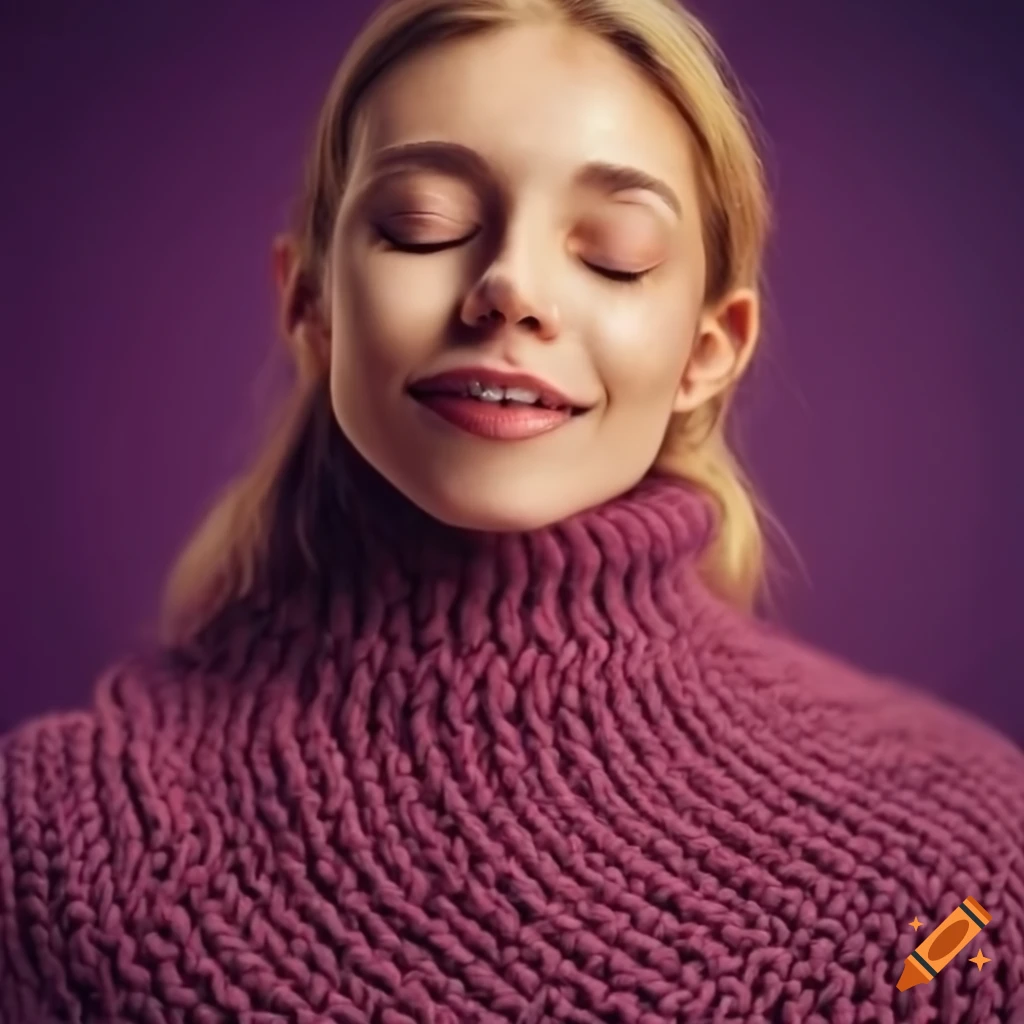 woman with closed eyes in a cozy sweater