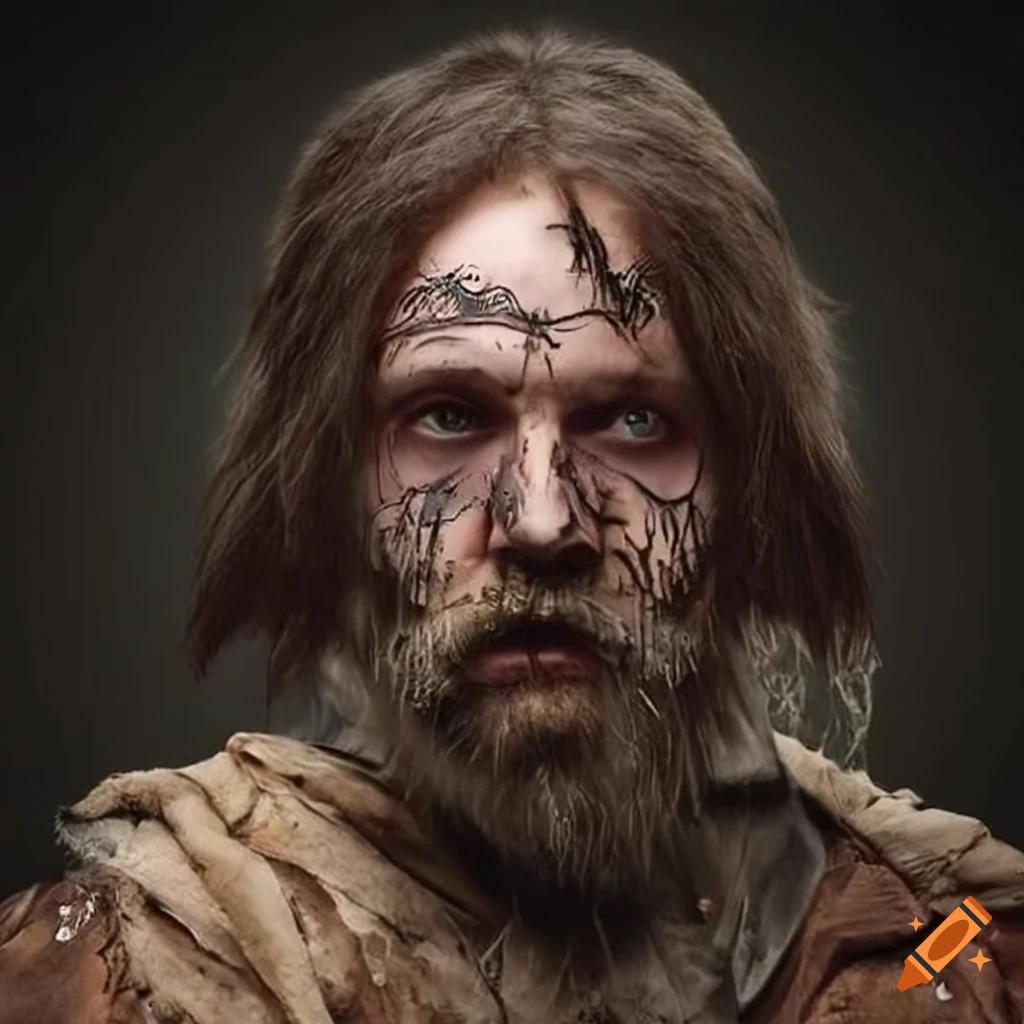 image of a destitute man enduring harsh winter in medieval times