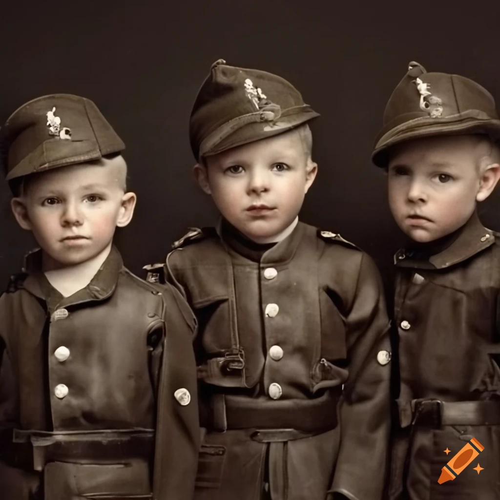 vintage photograph of three boys in sergeant uniforms
