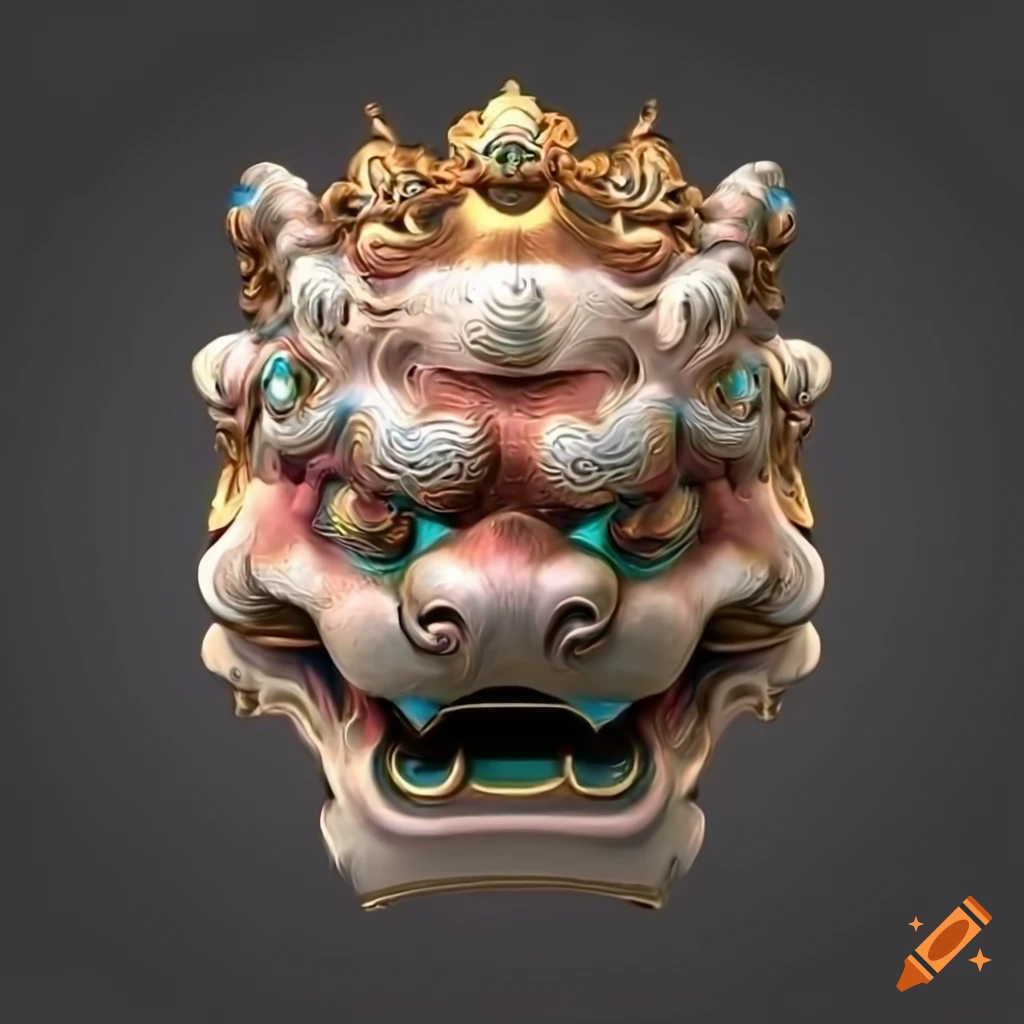 highly detailed 3D image of a traditional Chinese lion head