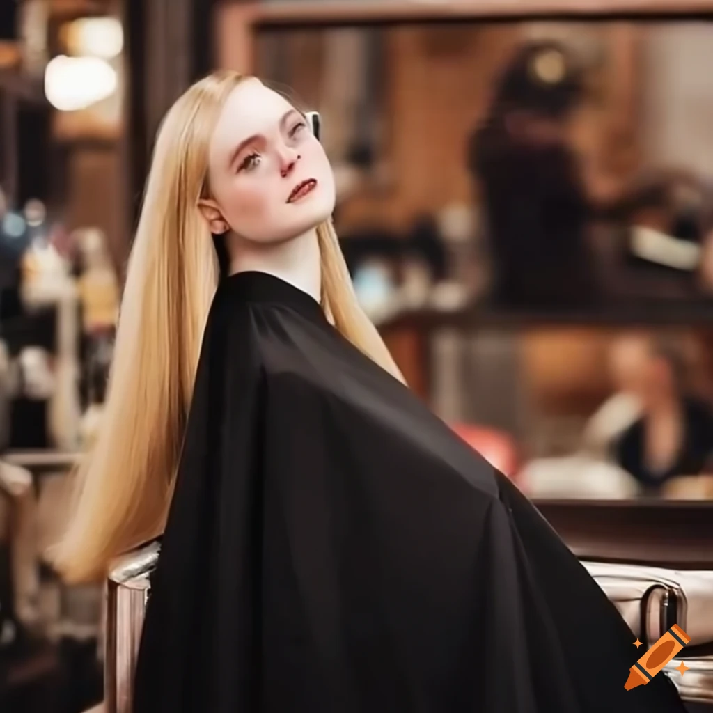 Elle Fanning getting a haircut in a barber shop
