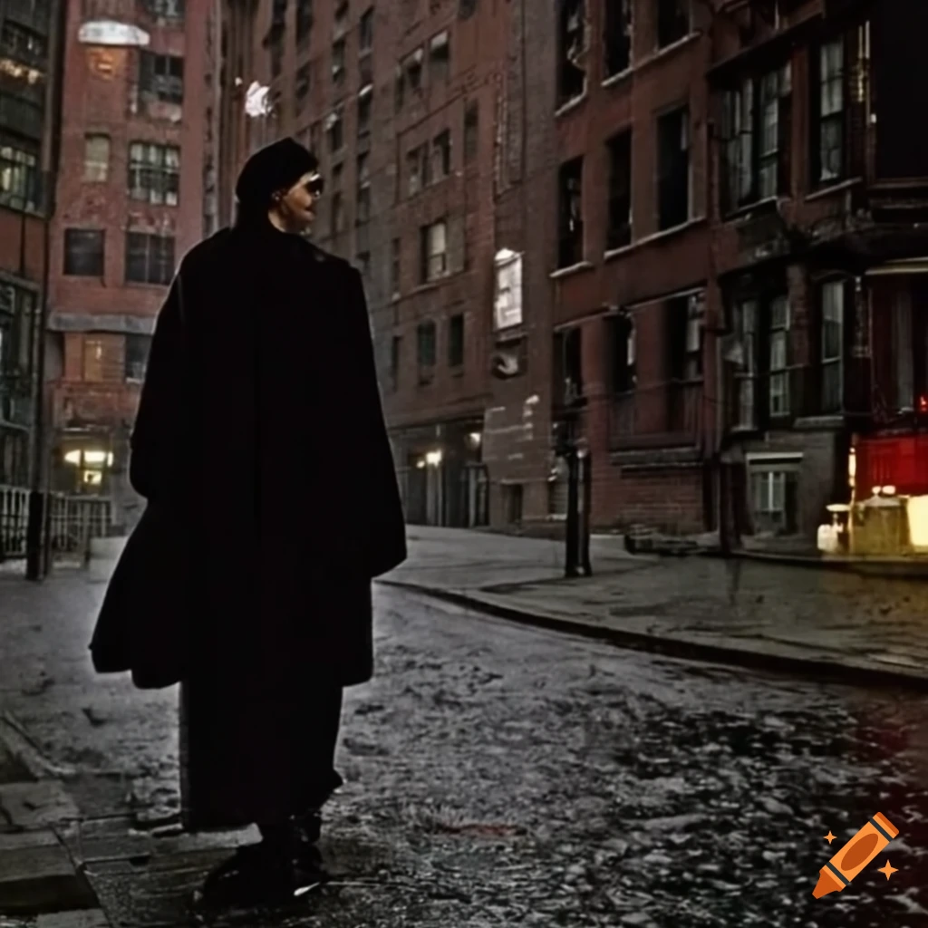 Noir film-inspired image of a rainy New York back alley at night on Craiyon