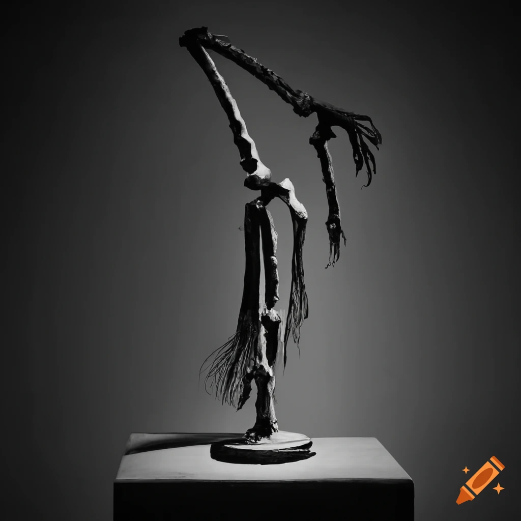 monochrome art installation with bones and industrial items