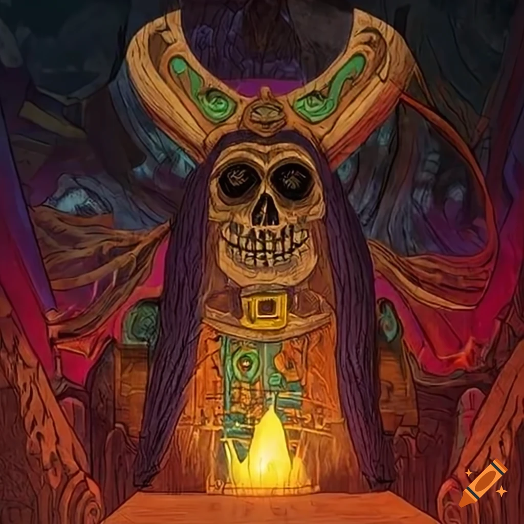 illustration of Santa Muerte tarot card with Totem Poles of the Dead