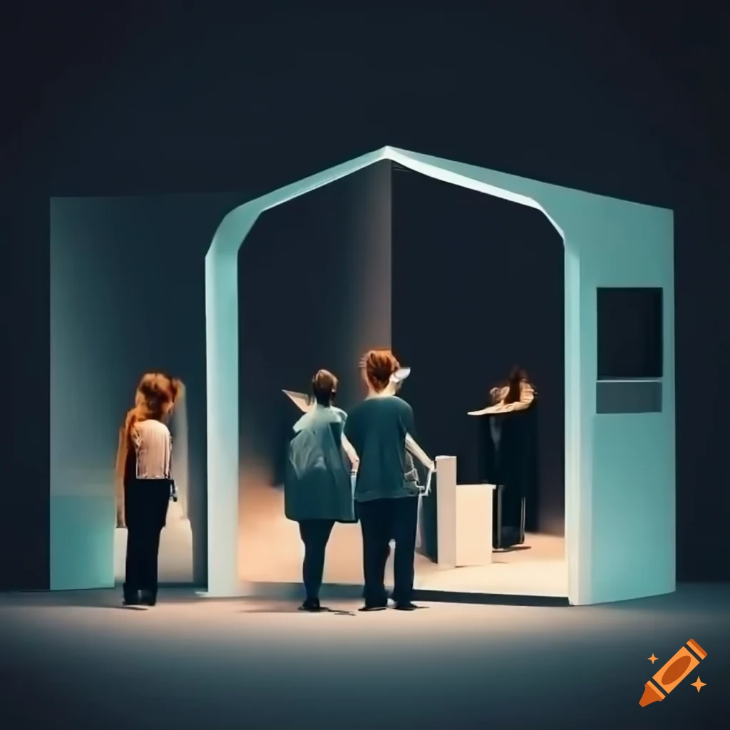 people at a display booth