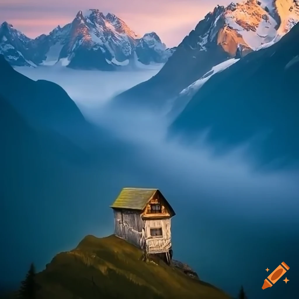Picture of a cabin on a steep mountain slope