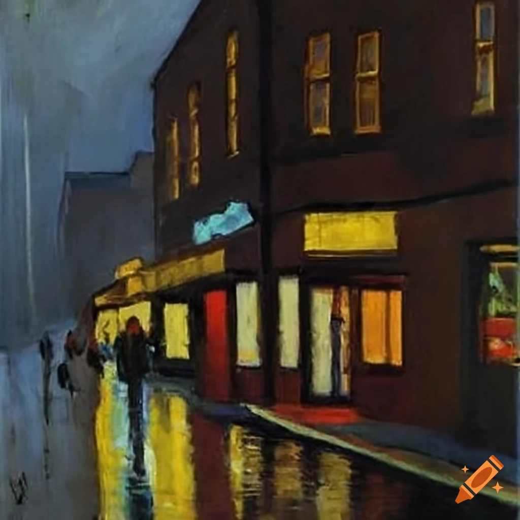 Edward hopper painting of a rainy night outside tesco in fort william
