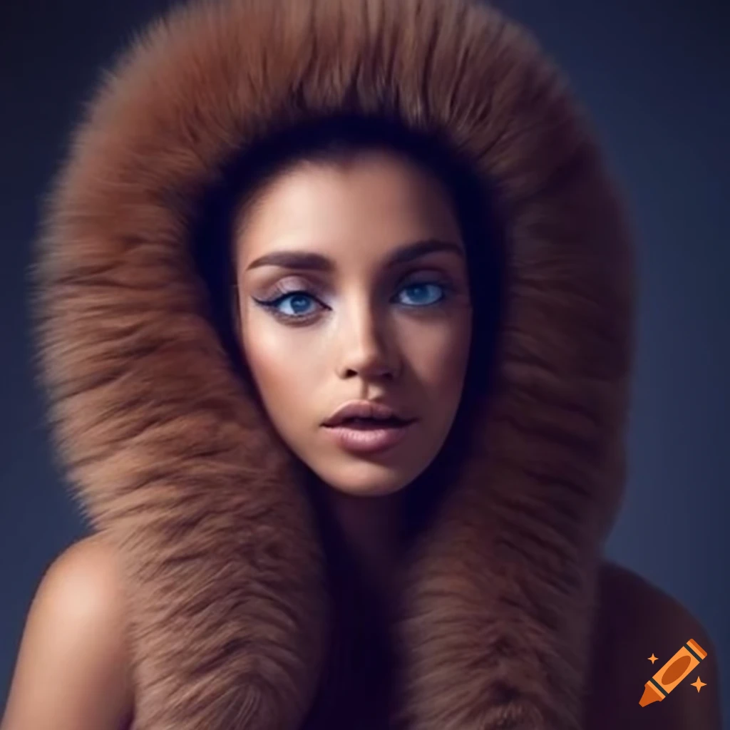 Beautiful woman with blue eyes wearing a fur pullover