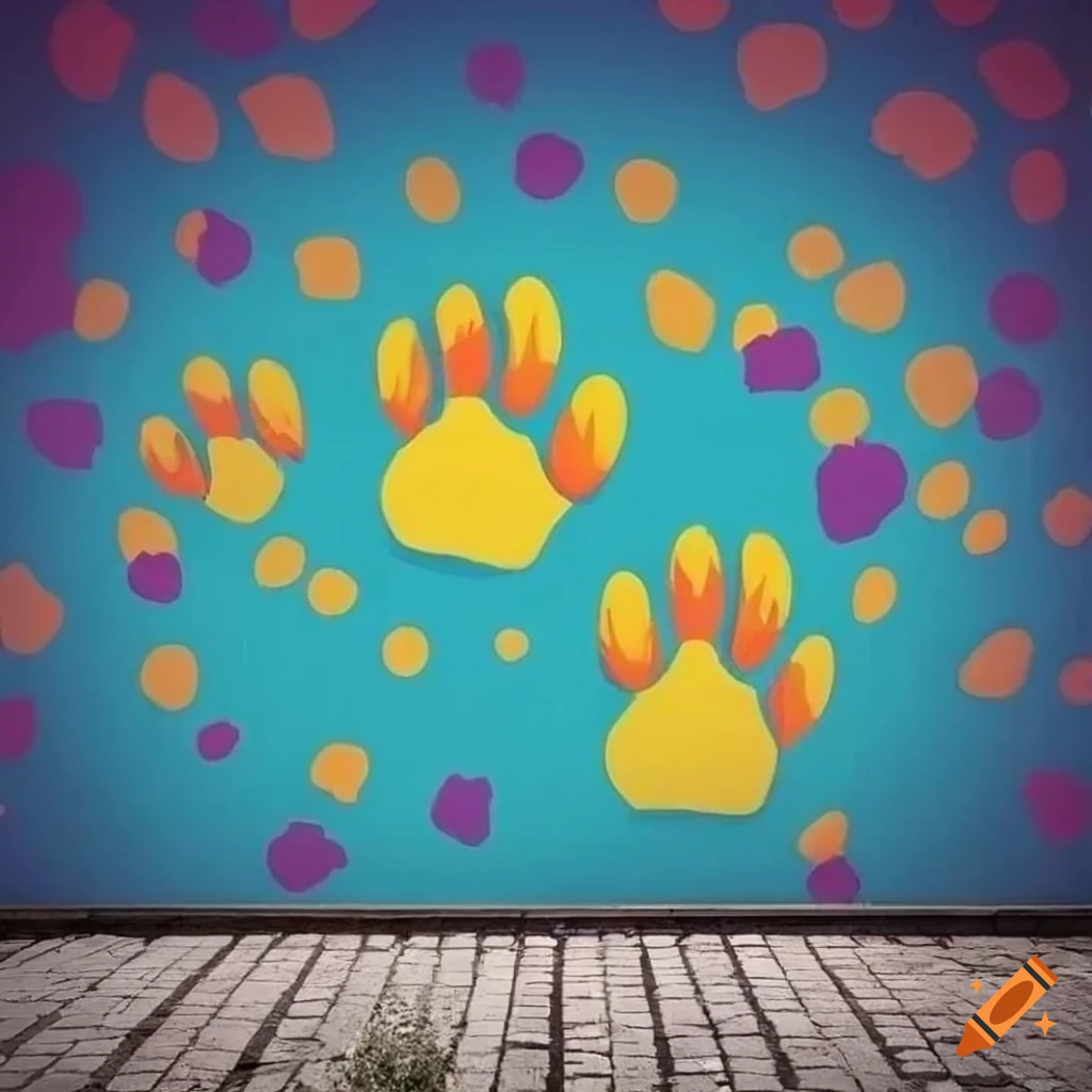 Multi-colored dog paw prints on white background on Craiyon