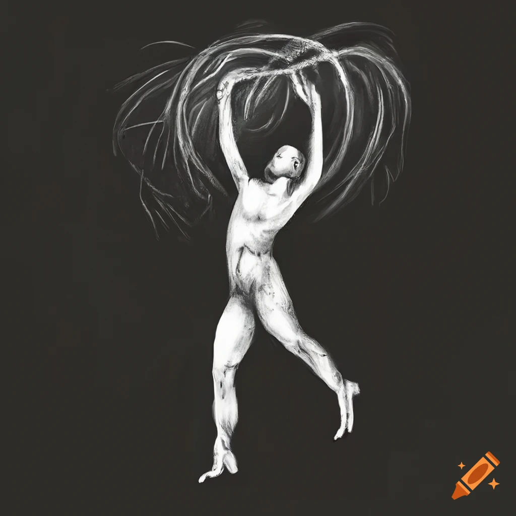white chalk drawing of a person bending backwards