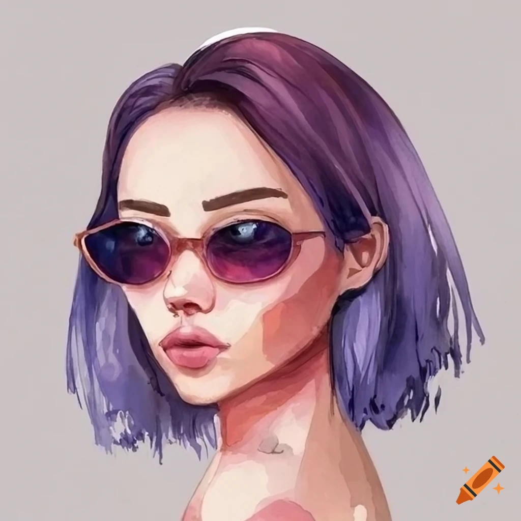 Watercolor Painting Of A Woman Wearing Sunglasses