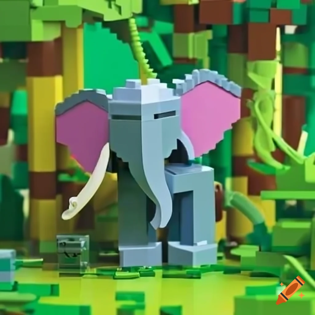 Lego elephant in a forest