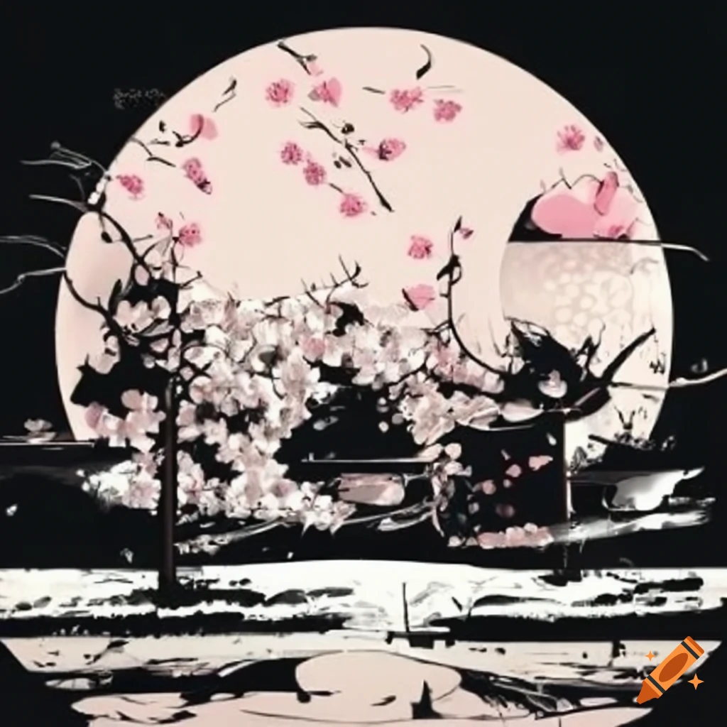 Nostalgic cherry blossom artwork in vintage style
