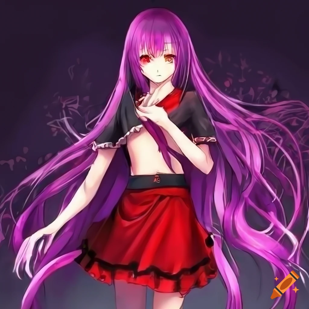 Anime Girl With Purple Hair And Red Eyes On Craiyon