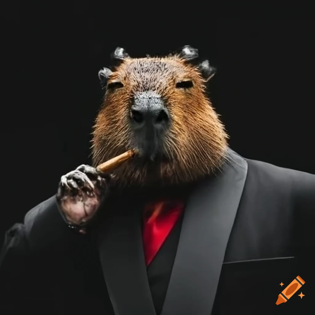 Funny capybara in a suit smoking a cigar on Craiyon