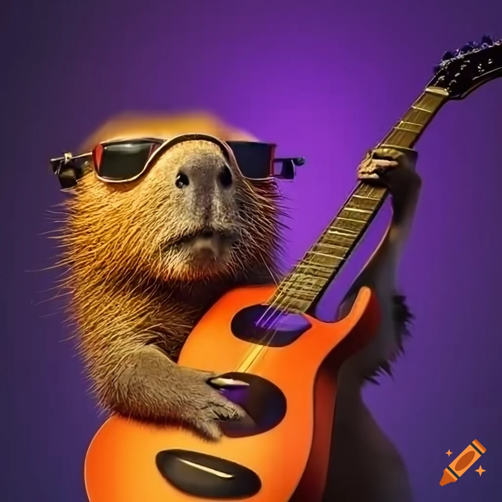 Capybara with sunglasses playing electric guitar