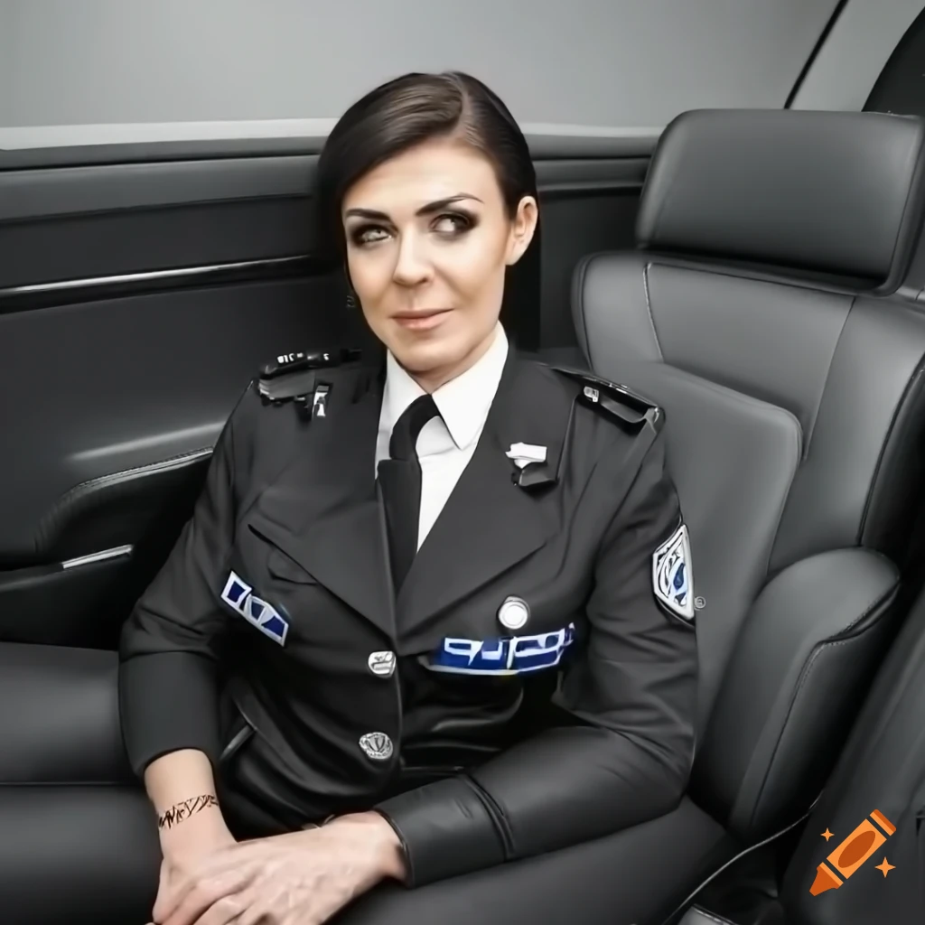portrait of a British policewoman in a car