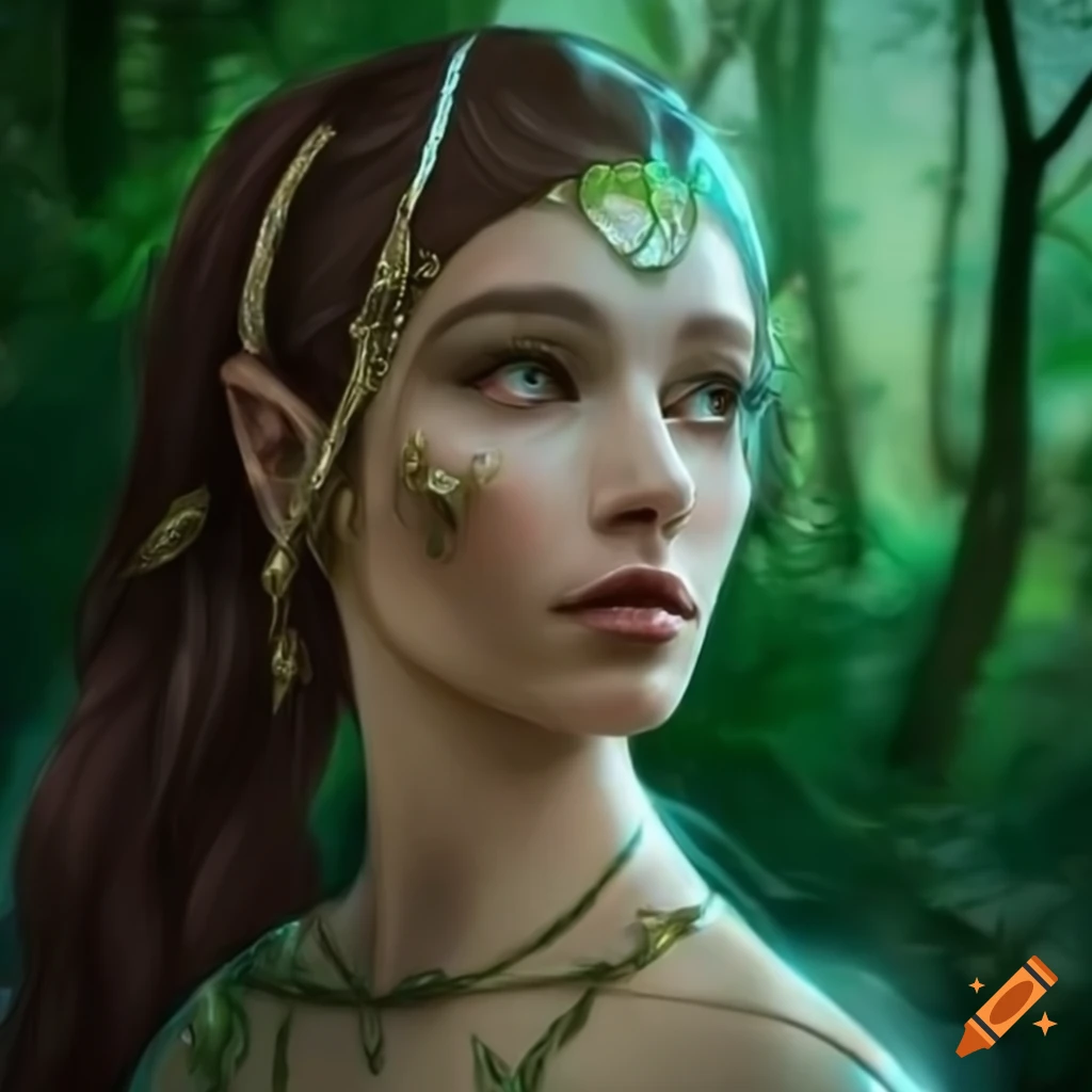 Portrait Of Earth Genasi Woman In Forest Green Complexion And Moss portrait-of-earth-genasi-woman-in-forest-green-complexion-and-moss