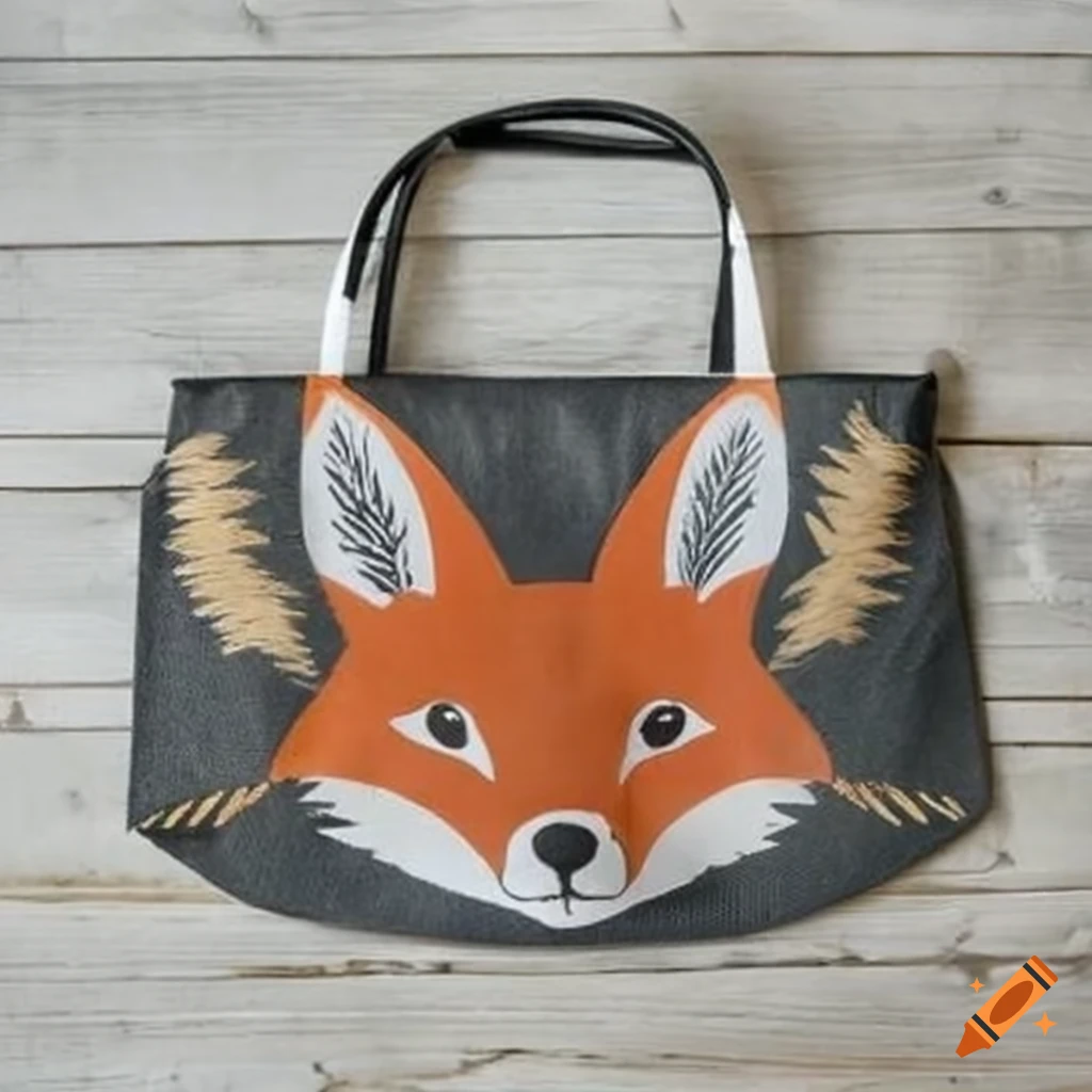 product photo of a fox face printed bag
