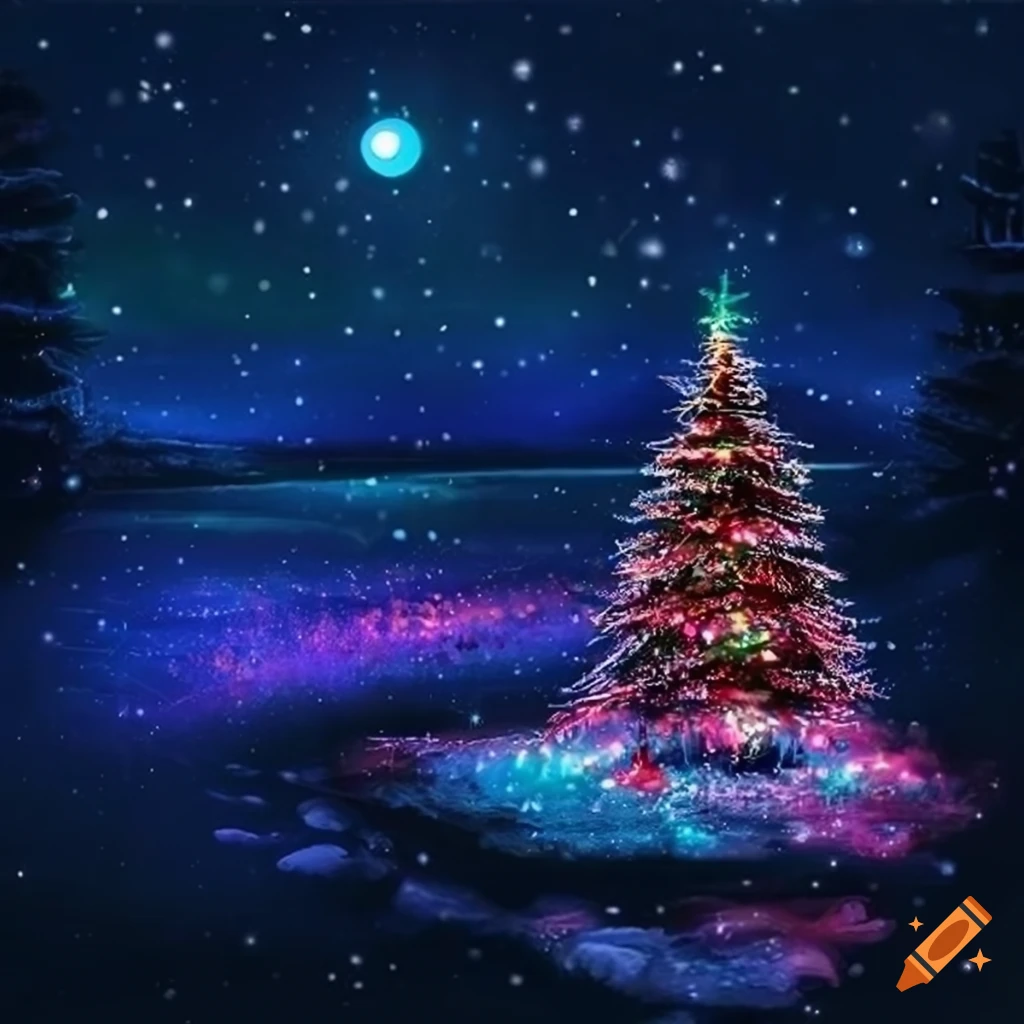 Christmas tree with vibrant colored lights as iphone wallpaper on Craiyon