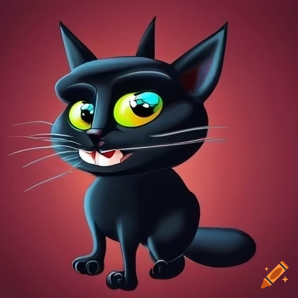 cartoon art of a black cat in a dodge car