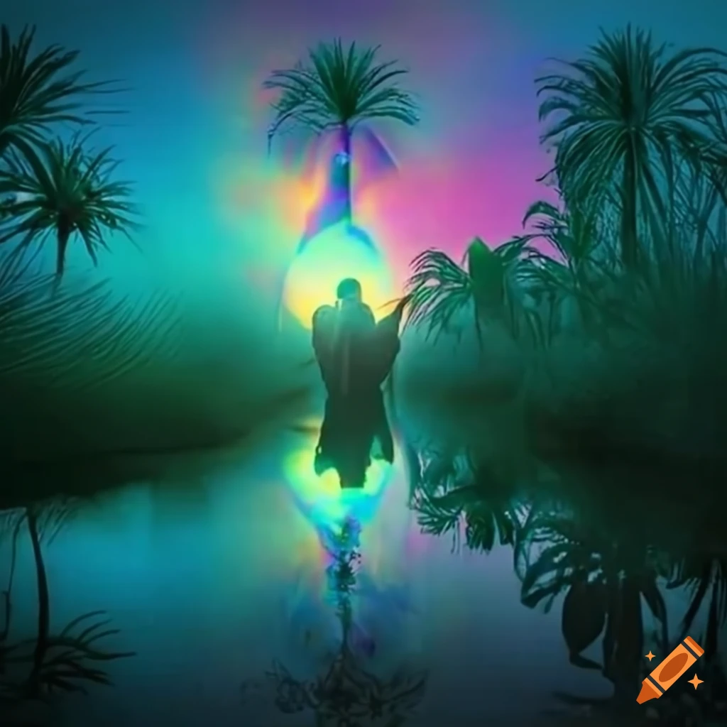 Phoenician man receiving mystical visions in lush Syrian oasis