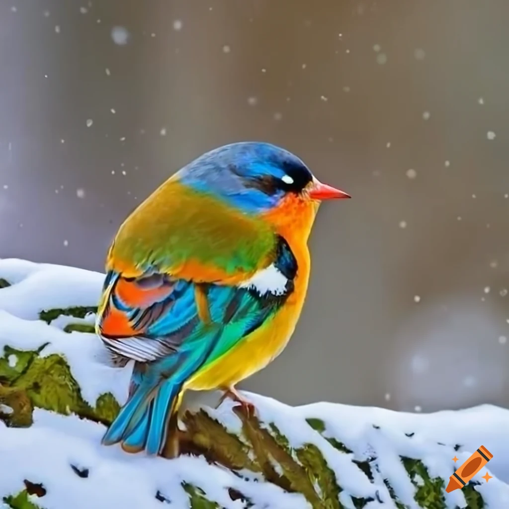 colorful bird in a snowy woodland