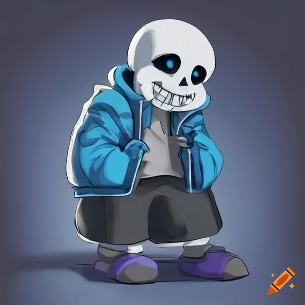 Epic image of sans the skeleton in a yellow and blue jacket