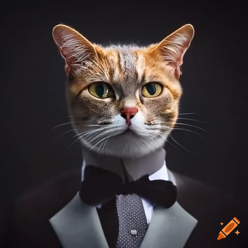 Cat wearing a suit on Craiyon