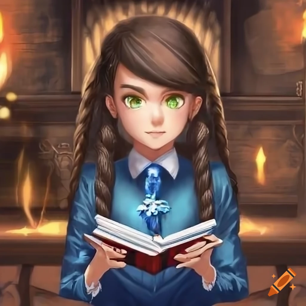 Ravenclaw student with book and magic plant on Craiyon